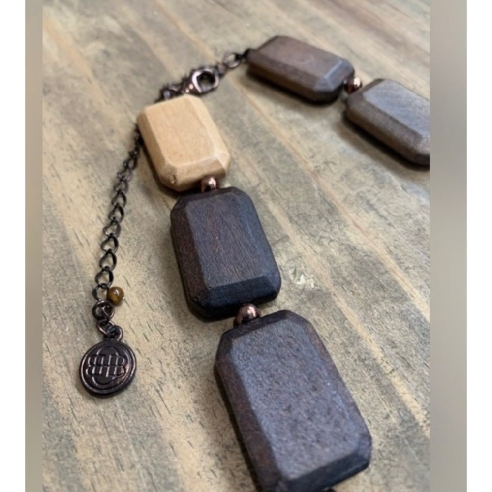 Chunky Wood Resin Statement Necklace Set Boho Vintage Retro Y2K Earthy - Picture 7 of 9